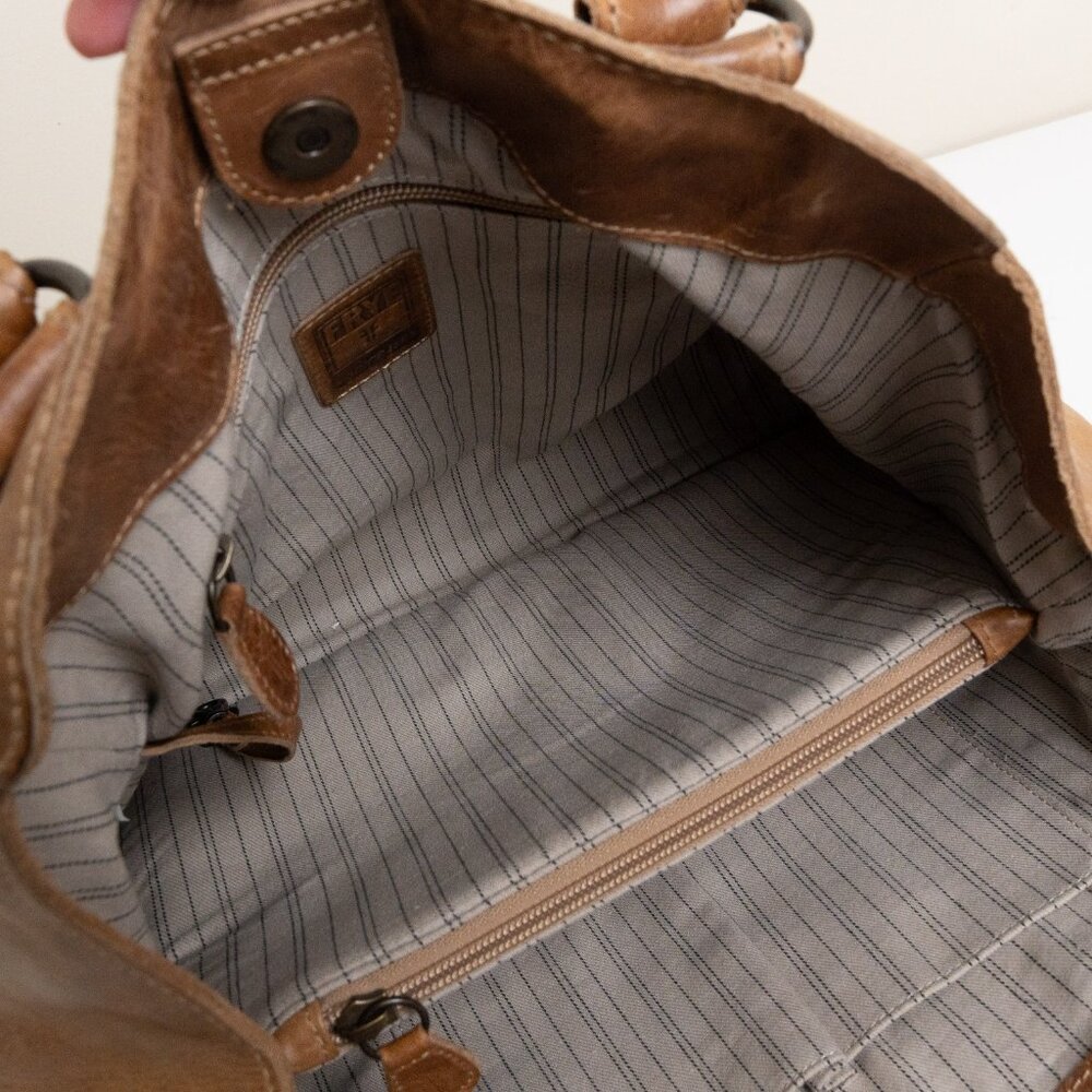 FRYE Leather Tote Handbag Melissa Light Brown Beige - Picture 10 of 14